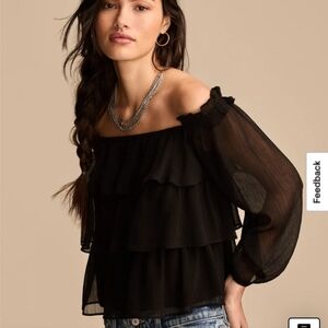 Lucky Brand Black Ruffled Tiered Blouse